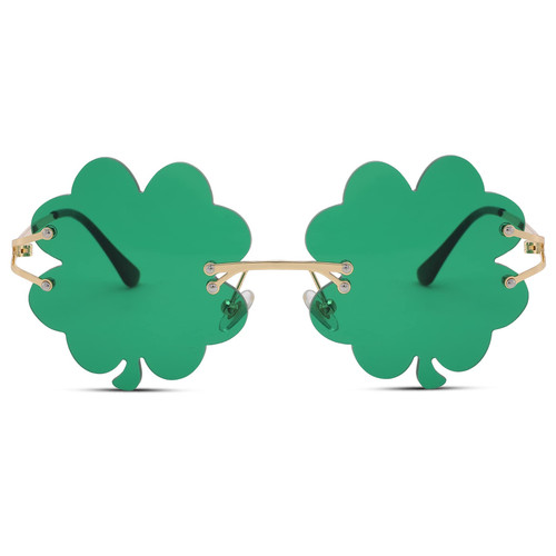 COASION St. Patrick's Day Irish Shamrock Sunglasses Green Four Leaf Clover Leprechaun Costume Eyewear Glasses for Women Men (Clover/Green)