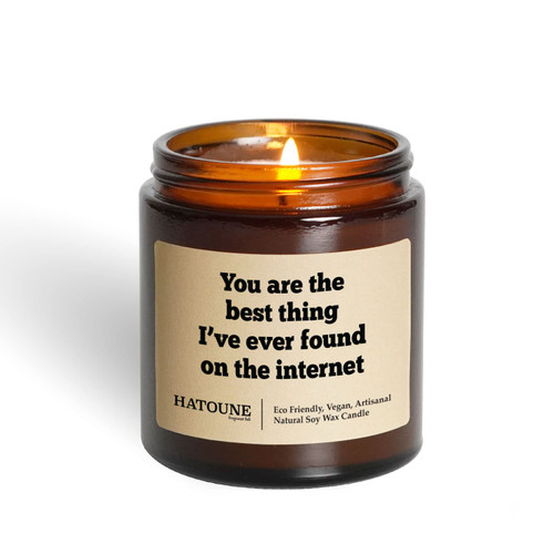 Hatoune Raspberry & Vanilla Scented Soy Candle, You Are The Best Thing I've Ever Found On The Internet, Made in USA, 20-25 Hour Burn Time, 3.4 oz Amber Jar