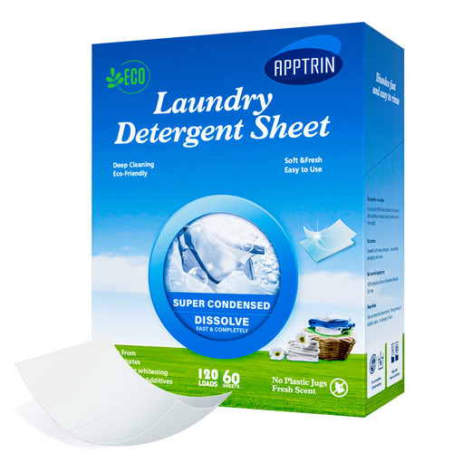 APPTRIN Laundry Detergent Sheets,Fresh Scent Travel Laundry Sheets Washing Sheets for Home Dorm Travel 60 Sheets / 120 Loads APPTRIN Laundry Detergent Sheets,Fresh Scent Travel Laundry Sheets Washing Sheets for Home Dorm Travel 60 Sheets / 120 Loads
