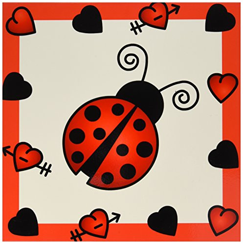 3dRose ct_12112_4 Love Bugs Red Ladybug with Hearts Ceramic Tile, 12-Inch