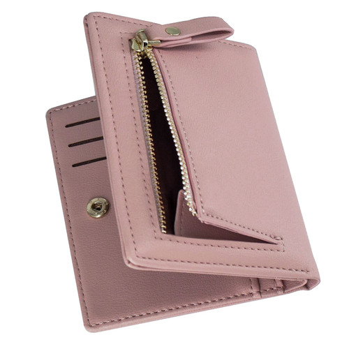 SUMGOGO Small Wallet for Women Slim Leather Card Holder RFID Mini Bifold Short Front Zipper Pocket Coin Purse (Purple)
