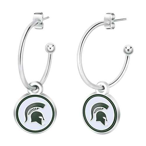 Match-Up Promotions NCAA Michigan State Spartans Half Hoop Earrings, Silver
