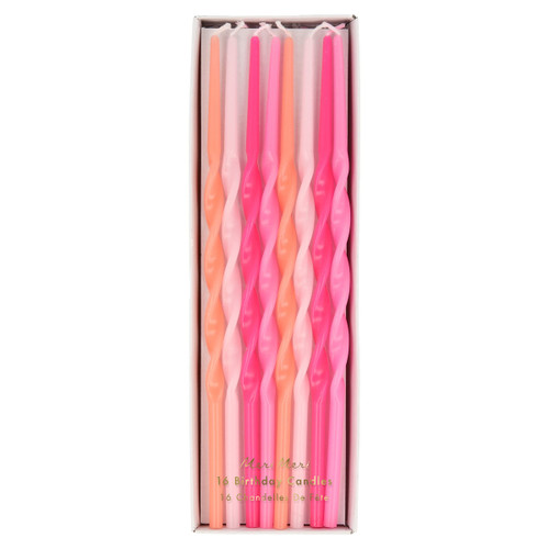 Meri Meri Pink Twisted Long Candles (Pack of 16)