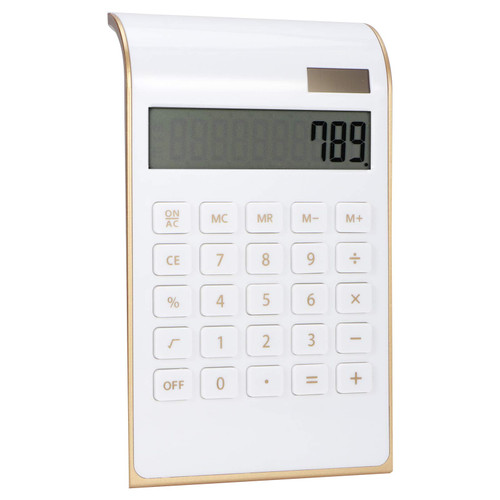 AYNEFY 10 Digits Ultra Thin Solar Power Calculator, Dual Power, Portable LCD Display Portable Calculator Desk Calculators for Office Business with Tilted LCD Display (White)