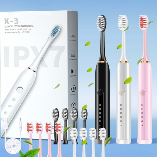 Fufafayo Electric Toothbrush for Adults, Electric Toothbrush with 4 Brush Heads, 6 Cleaning Modes, Deals, Smart 20-Speed Timer Electric Toothbrush Ipx7 Rechargeable Electric Toothbrush