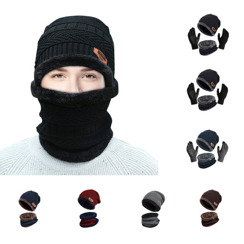 Mens Womens Winter Beanie Hat Scarf Set Slouchy Warm Knit Hat Thick Fleece Lined Winter Cap Neck Warmer for Men Women Mens Womens Winter Beanie Hat Scarf Set Slouchy Warm Knit Hat Thick Fleece Lined Winter Cap Neck Warmer for Men Women