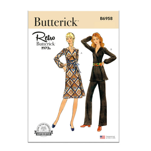 Butterick Misses' Vintage 1970's Dress, Tunic and Pants Sewing Pattern Kit, Design Code B6958, 8-10-12-14-16, Multicolor Butterick Misses' Vintage 1970's Dress, Tunic and Pants Sewing Pattern Kit, Design Code B6958, 8-10-12-14-16, Multicolor