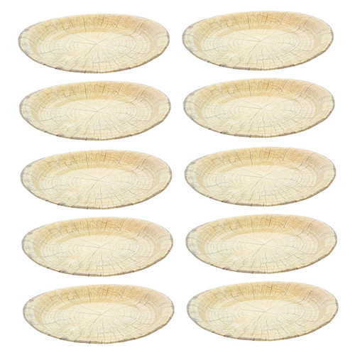 Mikinona 10pcs Party Tableware Wood Paper Plates Wood Grain Dinner Plates Wood Grain Dinnerware Salad Plates