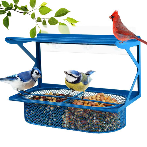 Window Bird Feeder, Wild Bird Feeders, Bird Feeder for Outside, Metal Bird Feeder, Removable Feeding Tray, 1.5LB Bird Feeder for Wild Birds