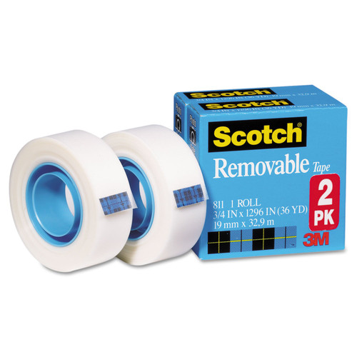 Scotch 8112PK Removable Tape 811 2PK, 3/4-Inch x 1296-Inch , 1-Inch Core, Transparent, 2/Pack Scotch 8112PK Removable Tape 811 2PK, 3/4-Inch x 1296-Inch , 1-Inch Core, Transparent, 2/Pack