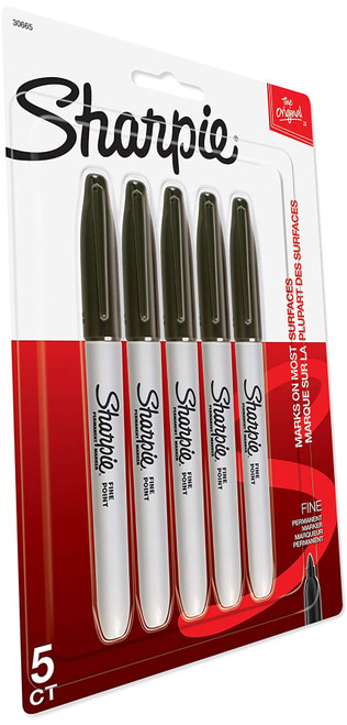 Sharpie Permanent Marker, Fine Point, Black, Pack of 5 New