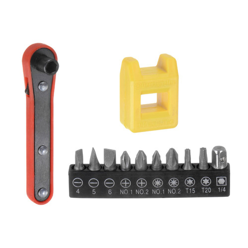 HARFINGTON 12 in 1 Screwdriver Bit Set 1/4" Hex Shank Torx Slotted Phillips Pozi Bit Set and Bit Magnetizer Ring with 6 Point Mini Ratchet Wrench