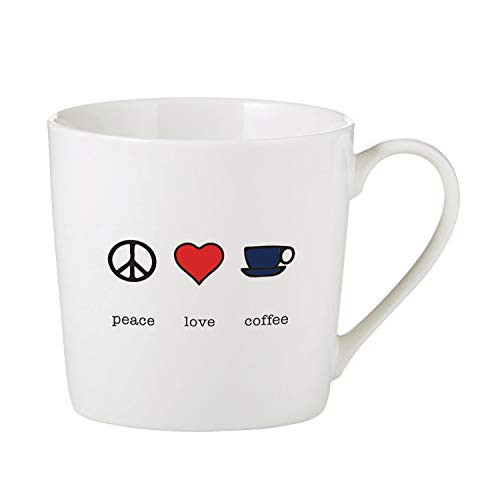 SB Design Studio B4400 Sips Bone China Cafe Mug/Coffee Cup, 14-Ounce, Peace Love