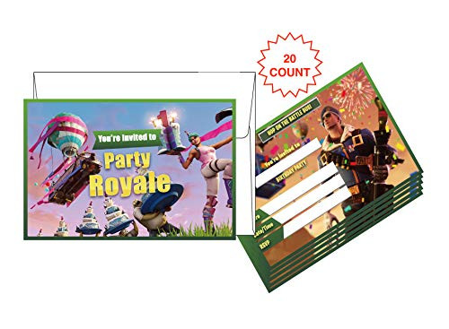 Video Game Birthday Party Invitations - Kids Birthday Invitations - 20 invitations 20 envelopes Double Sided - Birthday Invitations For Boys - Battle Royale Video Gaming Gamer Party Supplies