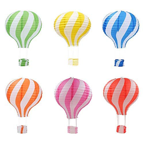 Famgee 12 inch Hanging Hot Air Balloon Paper Lanterns Set Party Decoration Birthday Wedding Christmas Party Decor Gift Set, Pack of 6 Pieces Stripe Style