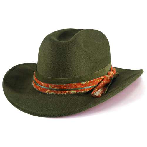 Frijpack Cowboy Hat for Women Western Cowgirl Hats Wide Brim Felt Hat for for Holiday Party Costume Dress Up Green
