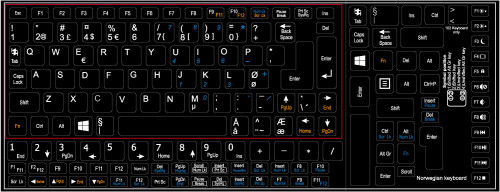 4Keyboard Norwegian ON Black Background Netbook Non-Transparent Keyboard Labels Layout