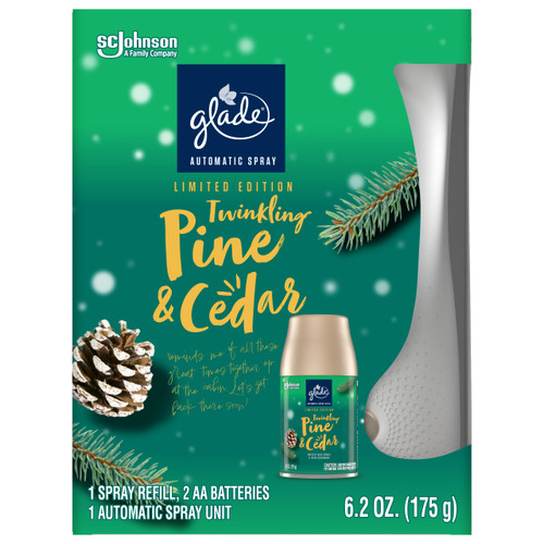 Glade Automatic Spray Refill and Holder Kit, Air Freshener for Home and Bathroom, Twinkling Pine & Cedar, 6.2 Oz Glade Automatic Spray Refill and Holder Kit, Air Freshener for Home and Bathroom, Twinkling Pine & Cedar, 6.2 Oz