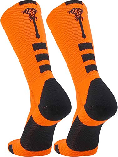 TCK Sports Lacrosse Logo Crew Socks (Neon Orange/Black, Medium)