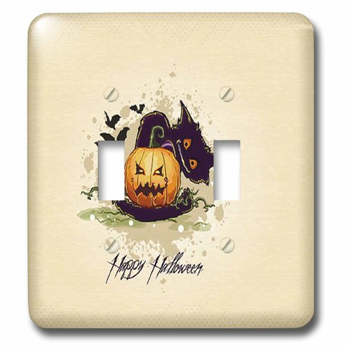 3dRose lsp_65461_2""Halloween Pumpkin With Black Cat" Double Toggle Switch,