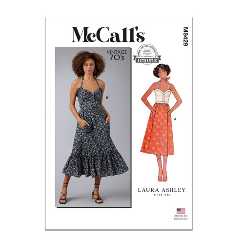 McCall's Misses' Vintage 1970's Top and Skirt Sewing Pattern Kit by Laura Ashley, Design Code M8429, 18-20-22-24-26, Multicolor