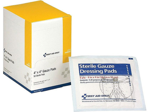 First Aid Only J213: 4"X4" Sterile Gauze Pads, 50/Box