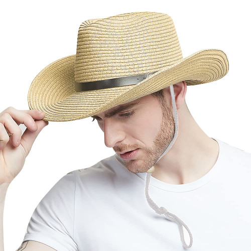 Straw Cowboy Hat Western Cowboy Hat Cowgirl Wide Brim Fedora Panama Hat Summer Beach Sun Hat Woven Straw Hat Sombrero Travel Beige