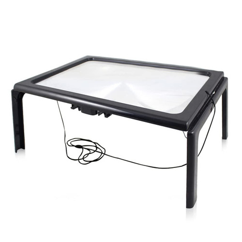Guaber Magnifying Glass,A4 Desktop Magnifying Glass Hand-Free Rectangular Full-Page Magnifier 4 LED Lights Illuminated 3X Reading Magnifying
