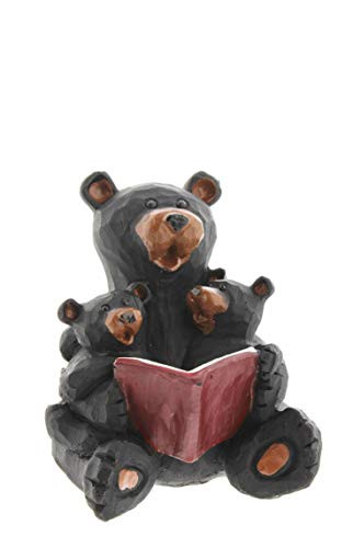 Lipman Black Bear Reading to Cubs Figurine, 4"