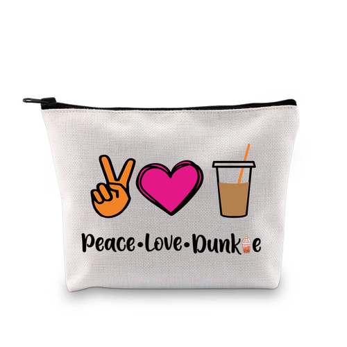JXGZSO Peace Love Donut Junkie Makeup Bag With Zipper Coffee Donuts Lover Gift Coffee Junkie Cosmetic Bag