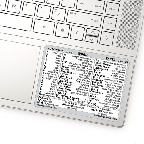 SYNERLOGIC Microsoft Word/Excel (for Windows) Reference Guide Keyboard Shortcut Sticker, Laminated, No-Residue Vinyl (White/Small, Pack of 10)