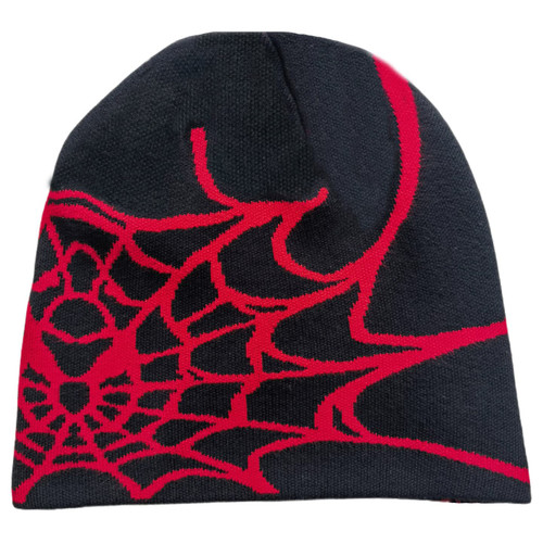 Y2k Beanie Hat Goth Graphic Spider Web Y2k Accessories Slouchy Knitted Beanies Winter Warm Skull Caps Graphic (Black&Red)