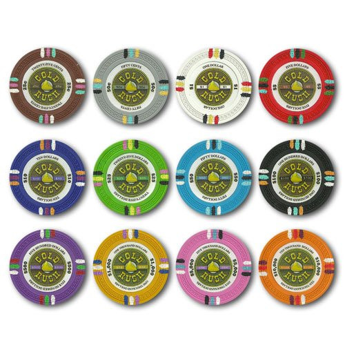 Gold Rush 14gm Clay Composite 12 Poker Chip Sample Set - Includes Bonus Chip Spacer!