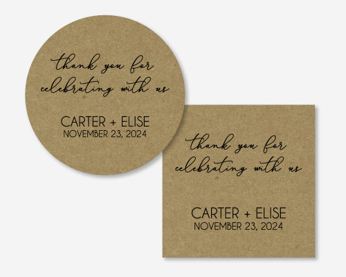 Wedding Thank You For Celebrating Stickers, Kraft Brown Labels, Personalized Wedding Party Favor Labels (#701-KR)