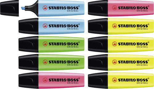 STABILO Highlighter BOSS ORIGINAL - Pack of 10 - Yellow, Blue, Green, Pink