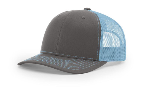 Richardson 112 Trucker Hat Structured Classic Adjustable Snapback Mesh Cap (Charcoal/Columbia Blue)