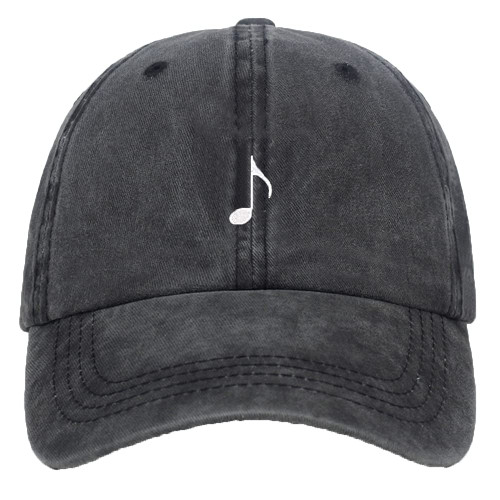 Unisex Music Note Embroidered Cotton Baseball Cap Adjustable Outdoor Cap Casual Dad Hat (Washed Cotton Black)