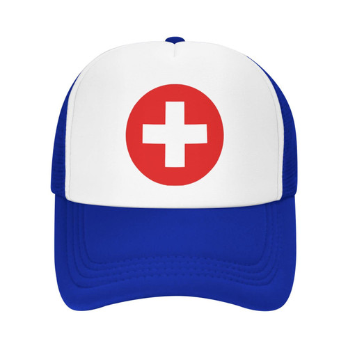 Swiss Flag Adjustable Baseball Caps Boys Mesh Hat Funny Gridding Teenis Cap Sun Hats Blue