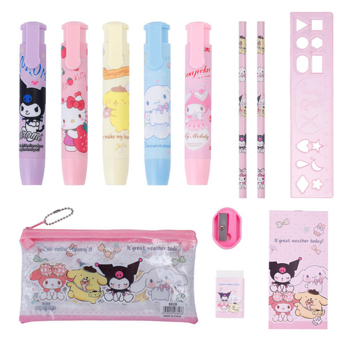 Kawaii Kitty Eraser Retractable for Pencil Fun Anime Cute Eraser Pencil Case Set Stationeries with Rule and Pencil and Notebook and Pencil Sharpener (Eraser A)