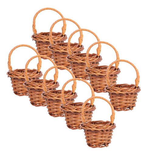 DOITOOL 10PCS Mini Woven Baskets with Handles Dollhouse Flower Basket Small Rattan Picnic Hamper Candy Gifts Basket for Party Favors Crafts Decor Coffee
