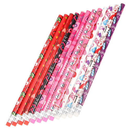 GRIRIW 48pcs household kids stationary gift drawing pencil Christmas printing pencil 2B pupils writing pencil erasable Wood creative pencils portable students pencils