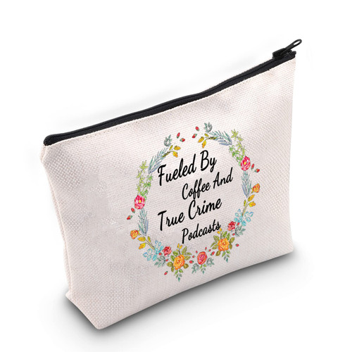 TOBGBE True Crime Lover Gift Fueled By Coffee And True Crime Podcasts Makeup Bag Crime Junkie Gift True Crime Podcast Lovers Gifts Funny Serial Killer Cosmetics Bag (Coffee And True Crime)