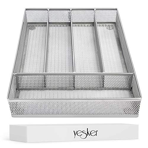 Yesker YES-33 Mesh Small Cutlery Tray with Foam Feet-Kichen Organization/Silverware Storage Techngologies, 1, silver