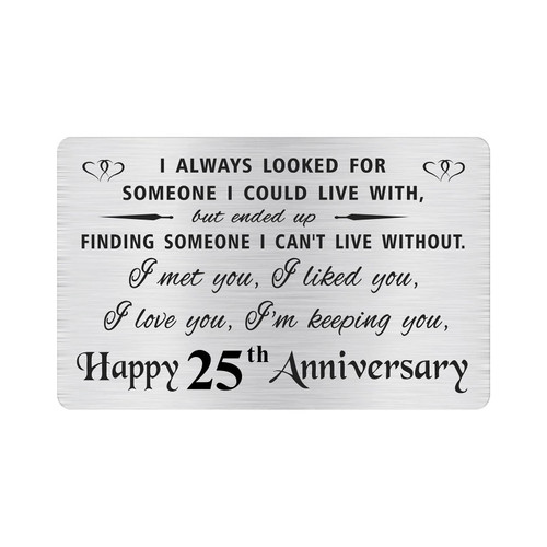 MOQIYXL Happy 25th 25 Year Wedding Anniversary Card Gifts for Men Husband Wife Him Her, Permanent Engraved Wallet Card
