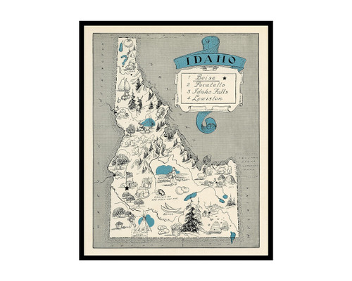 Poster Master Vintage Map Poster - Retro Idaho Map Print - Idaho State Map Art - Gift for Teacher, Student, Travel Lover - Wall Decoration for Classroom, Office, Dorm - 8x10 UNFRAMED Wall Art