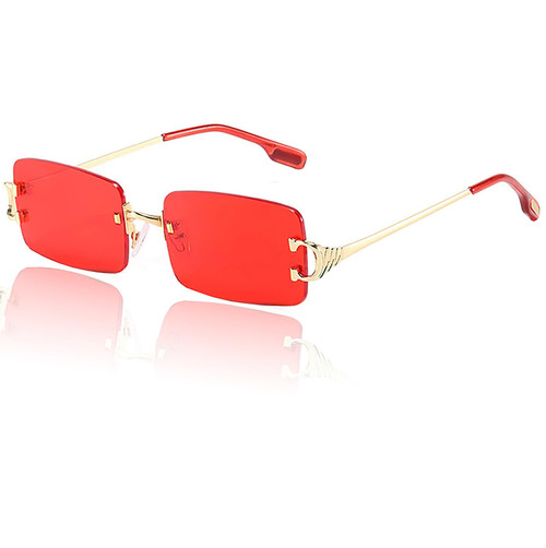 Mriendao Red Sunglasses for Men Women 90s Rimless Rectangle Tinted Lens Sun Glasses Shades Red Accessories