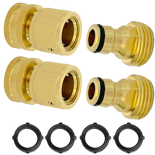 MAXFLO Garden Hose Quick Connect Garden Hose Fittings [2 Pack] Solid Brass Water Hose Quick Connect Fittings Quick Connector | Water Hose Connectors 3/4 inch GHT | Hose Couplers Quick Disconnect