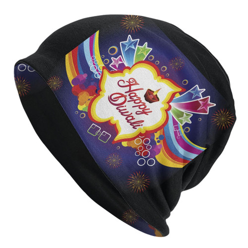 SDERDZSE Happy Diwali Hat Beanie Cap Warm Knit Winter Skull Stretch Hats for Men Woman Black