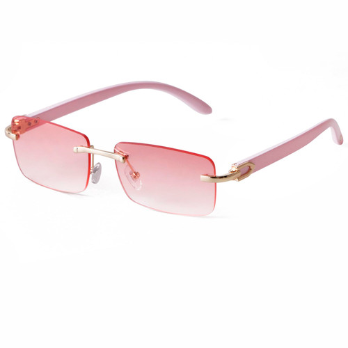 Pink Rectangle Rimless Sunglasses for Women Men 90s Tinted Lens Frameless Sun Glasses Shades