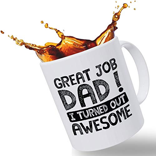 Father's Day Gift Mugs for Dad  Great Job Dad, I Turned Out Awesome Large 14oz Funny Coffee Mug | Christmas Stocking Stuffer or Birthday Gift for Dad from Daughter, Step-Daughter or Son, Stepson